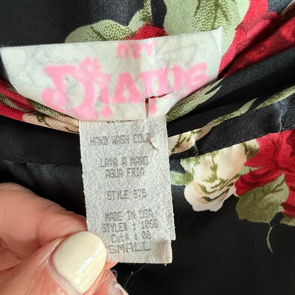 Vtg 90s Wrap Skirt Black Silky Satin Rose Print Midi USA Made Coquette Grunge S - Picture 4 of 7